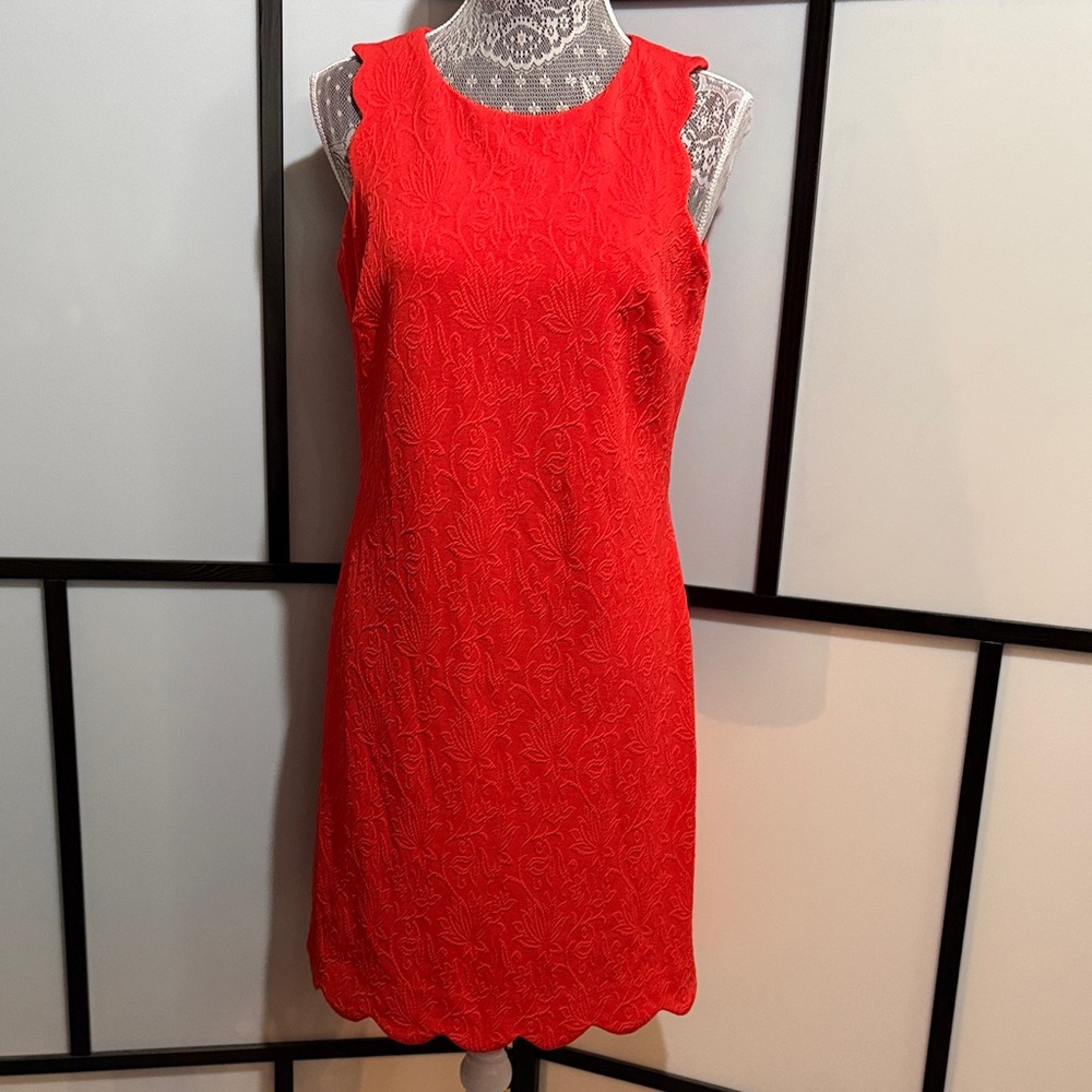 Anne Klein Red/Orange  Sleeveless Lace-Textured Mini Dress